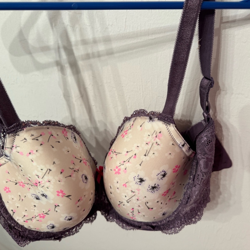 Victoria's Secret Cream and Purple Lace Bra